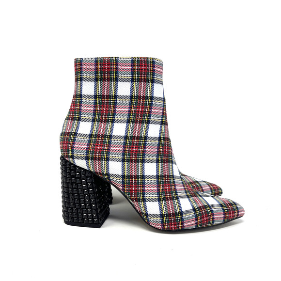Betsey Johnson Kassie White Plaid Ankle Boot Women's Size 5 NEW - Picture 1 of 7